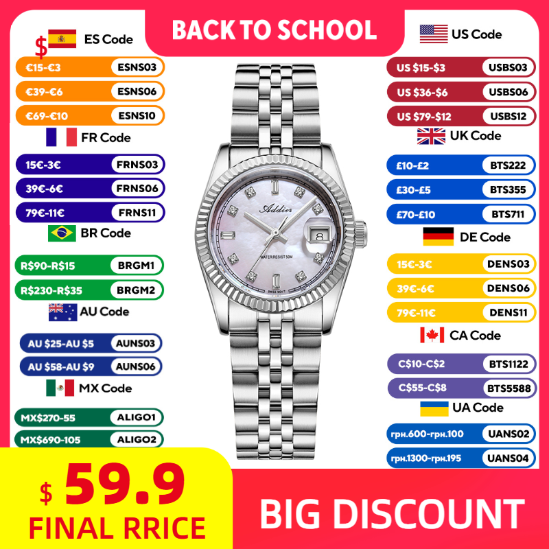 Waterproof Diving Watch - Relojes ADDIES 585 de cuarzo para